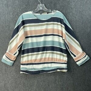 Zara Collection Blouse Women’s Extra Small White Striped ¾ Sleeve Top